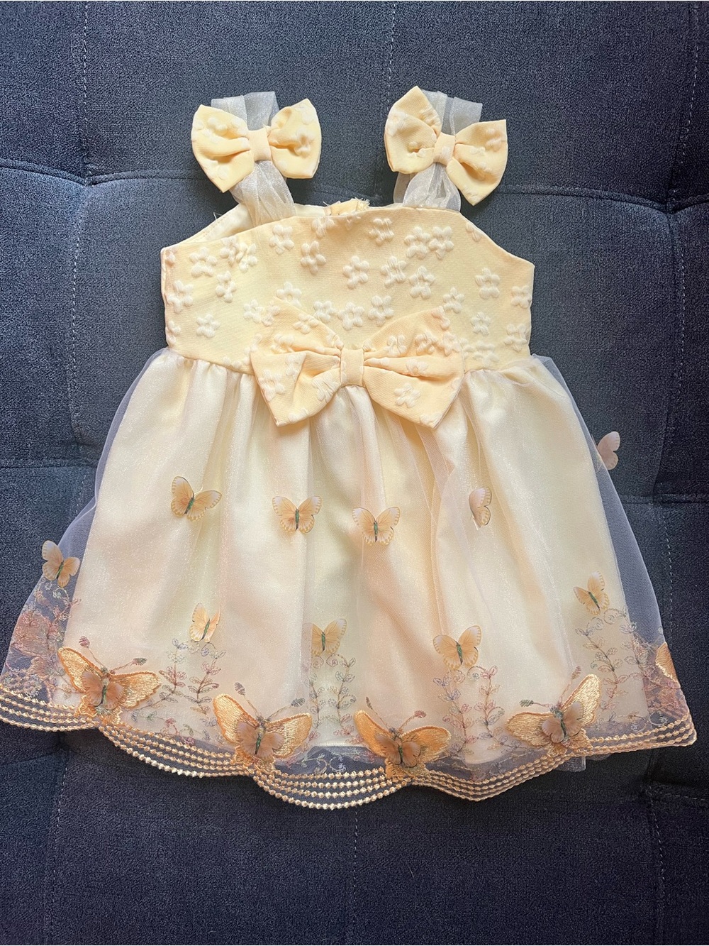 Yellow butterfly baby girl dress, size 12-18M